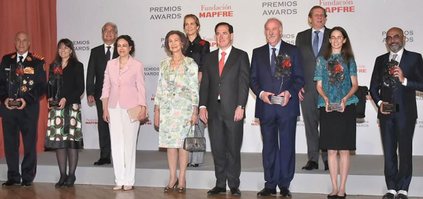 Mapfre Social Awards ceremony with Spanish personalities including Consort Queen of Spain Sofía of Greece, The Infanta Elena de Borbón or the former national soccer coach in Spain, Vicente del Bosque.