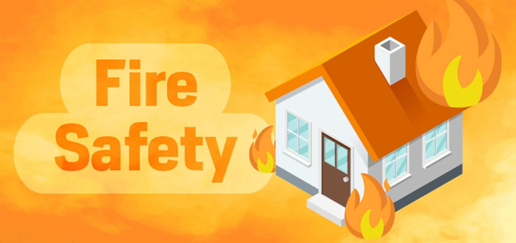 Illustration of a burning house with orange background to show data about fire in the home.