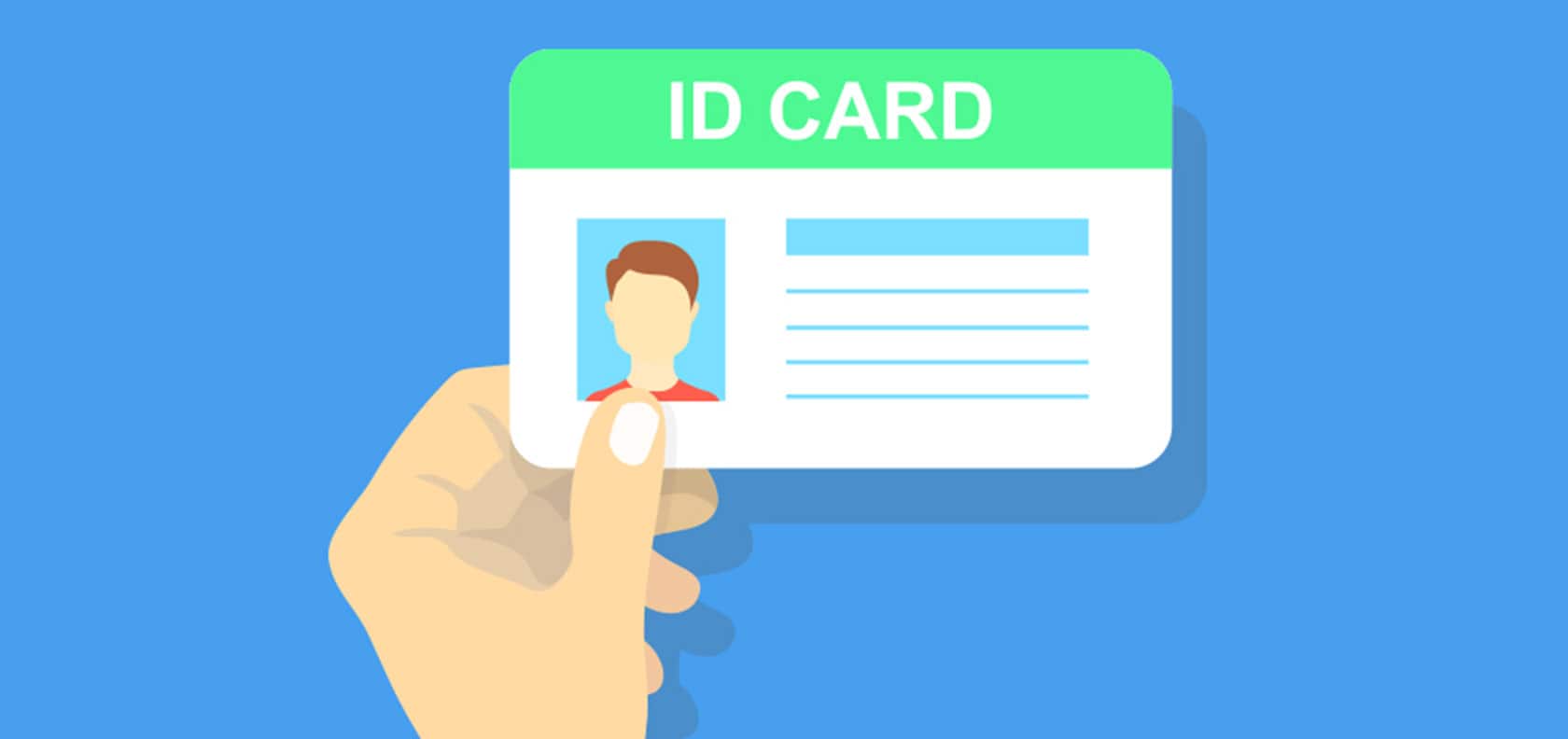 Hand illustration holding a photo ID. Everything you need to know about IDs.