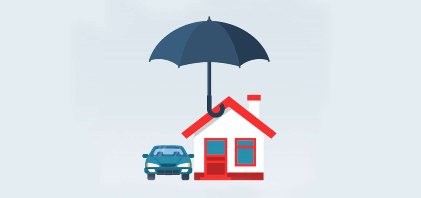 Illustration of a house and a car under an umbrella. Personal Umbrella Policy.