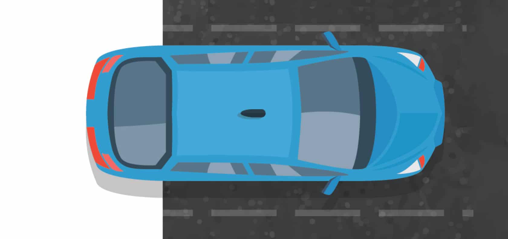Blue car illustration seen from above. Price of car insurance.