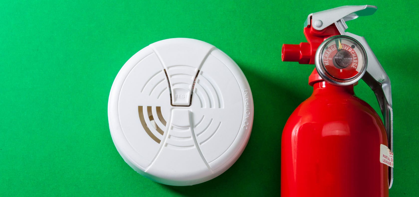 Fire alarm and fire extinguisher.